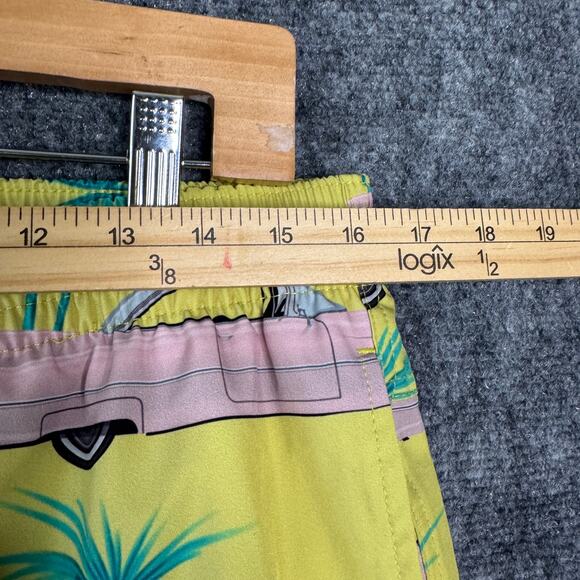 Duvin Cruising Cars Swim Trunks Mens XL Yellow Drawstring Pink Car Print Beach - Picture 9 of 13